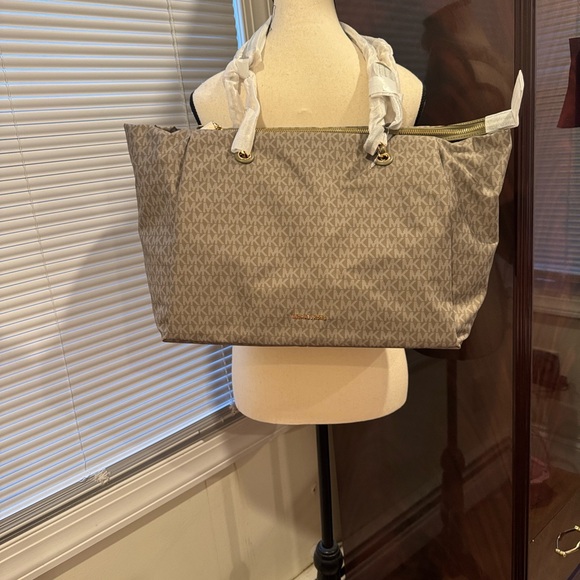 Michael Kors Monogrammed Beige Tote - Picture 3 of 5